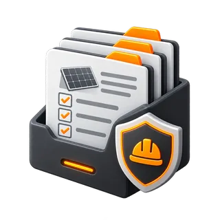 Illustrated technical safety file and photovoltaic records.